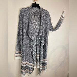 Absolutely Famous~Open Knit Cardigan~Diamond & Stripe Design~Lace Hem~Size M